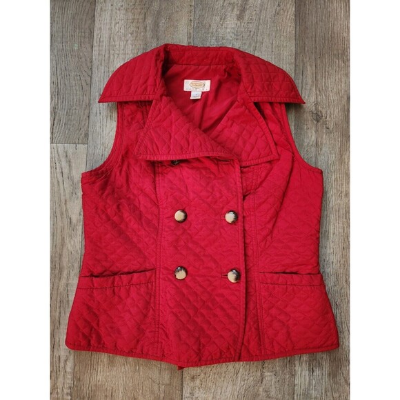 TALBOTS Petites Down Puffer Quilted Vest Women's Size PS Red Button Preppy - Picture 1 of 7